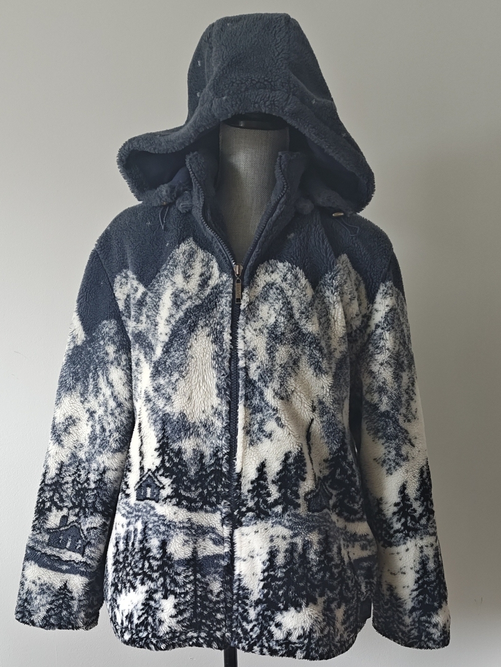 Vintage EGO Plush Winter Cottage Hooded Zip Up Jacket M/L
